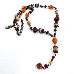 NWOT - NY & CO - Brown, Orange & Cream Beaded BOHO Style “Y” 16” Necklace